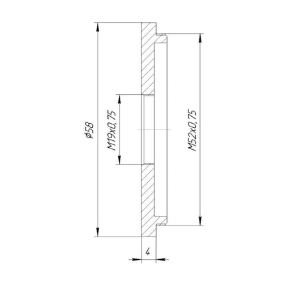 M52x0.75 male to M19x0.75 female thread adapter (52mm to 19mm step-down ring)