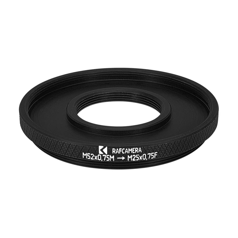 M52x0.75 male to M25x0.75 female thread adapter (52mm to 25mm step-down ring)