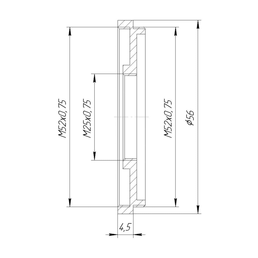 M52x0.75 male to M25x0.75 female thread adapter (52mm to 25mm step-down ring)