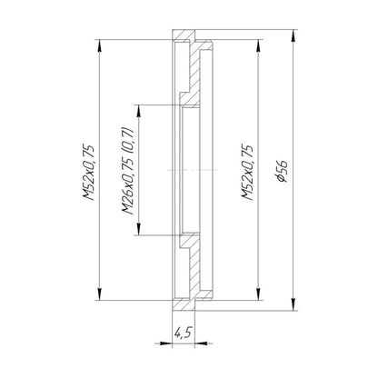 M52x0.75 male to M26x0.7 female thread adapter for Mitutoyo, Nikon