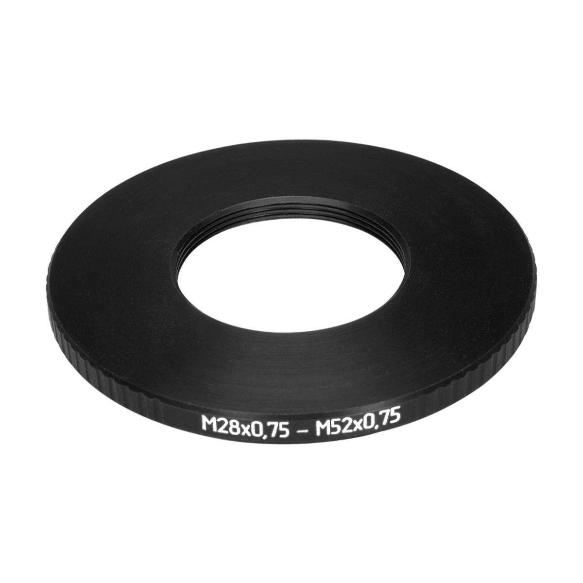 M52x0.75 male to M28x0.75 female thread adapter (52mm to 28mm step-down ring)
