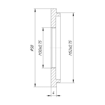 M52x0.75 male to M28x0.75 female thread adapter (52mm to 28mm step-down ring)