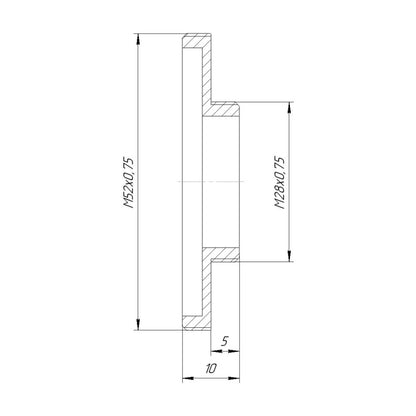 M52x0.75 male to M28x0.75 male thread adapter