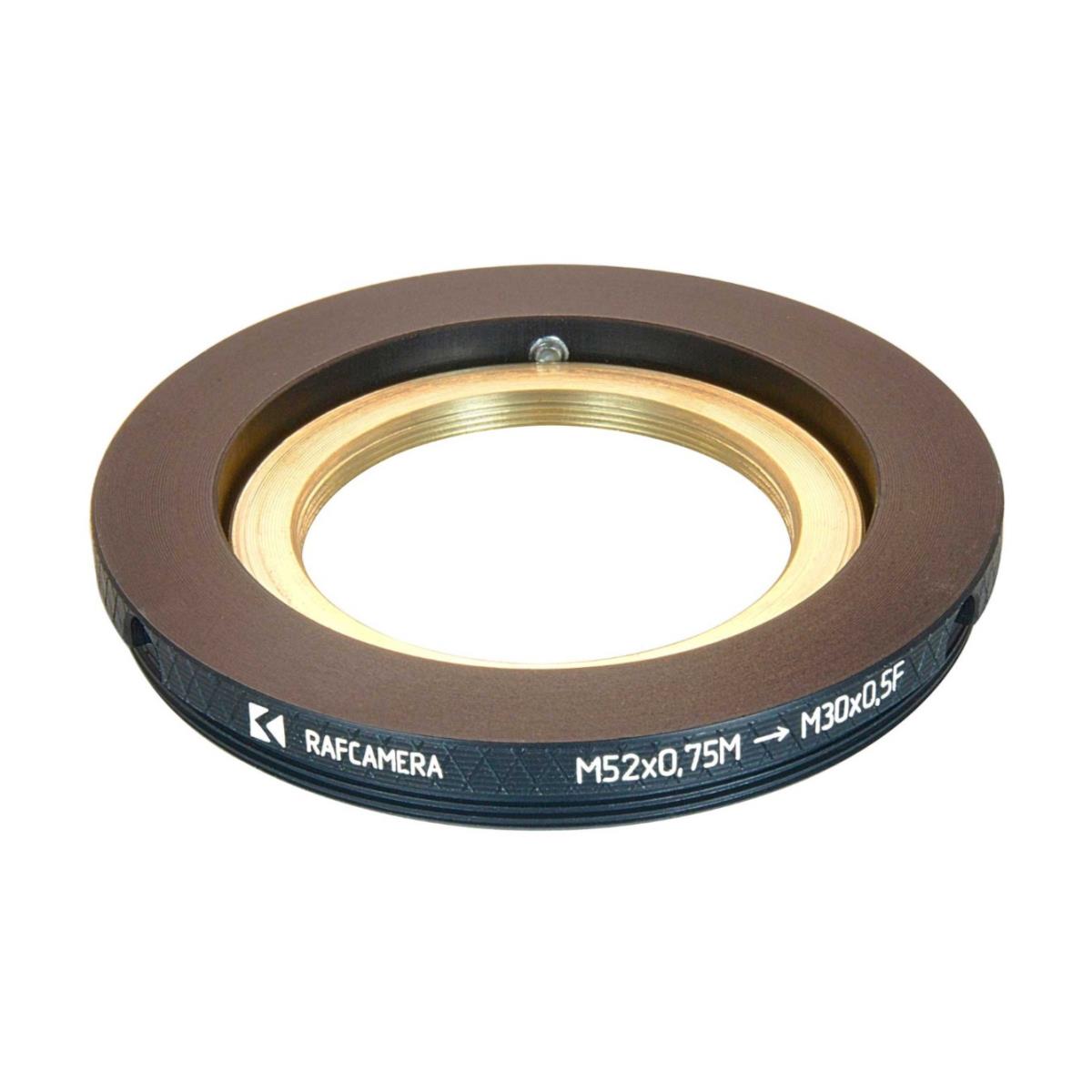 M30x0.5 female to M52x0.75 male thread adapter (52mm to 30mm step-down ring)