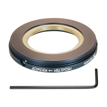 M52x0.75 male to M31.5x0.5 female thread adapter, adjustable