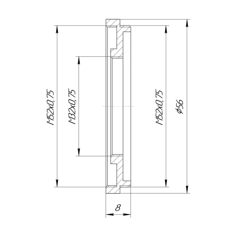 M52x0.75 male to M32x0.75 female thread adapter (52mm to 32mm step-down ring)