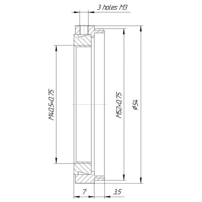 M52x0.75 male to M40.5x0.75 female thread adapter for Ishico Proskar Anamorphic