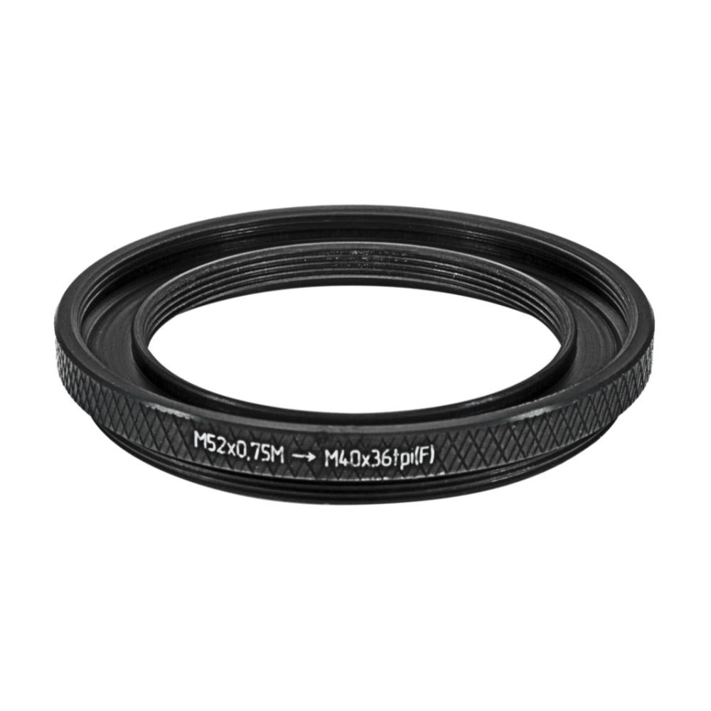 M52x0.75 male to M40x36tpi female thread adapter (52mm to 40mm step-down ring)