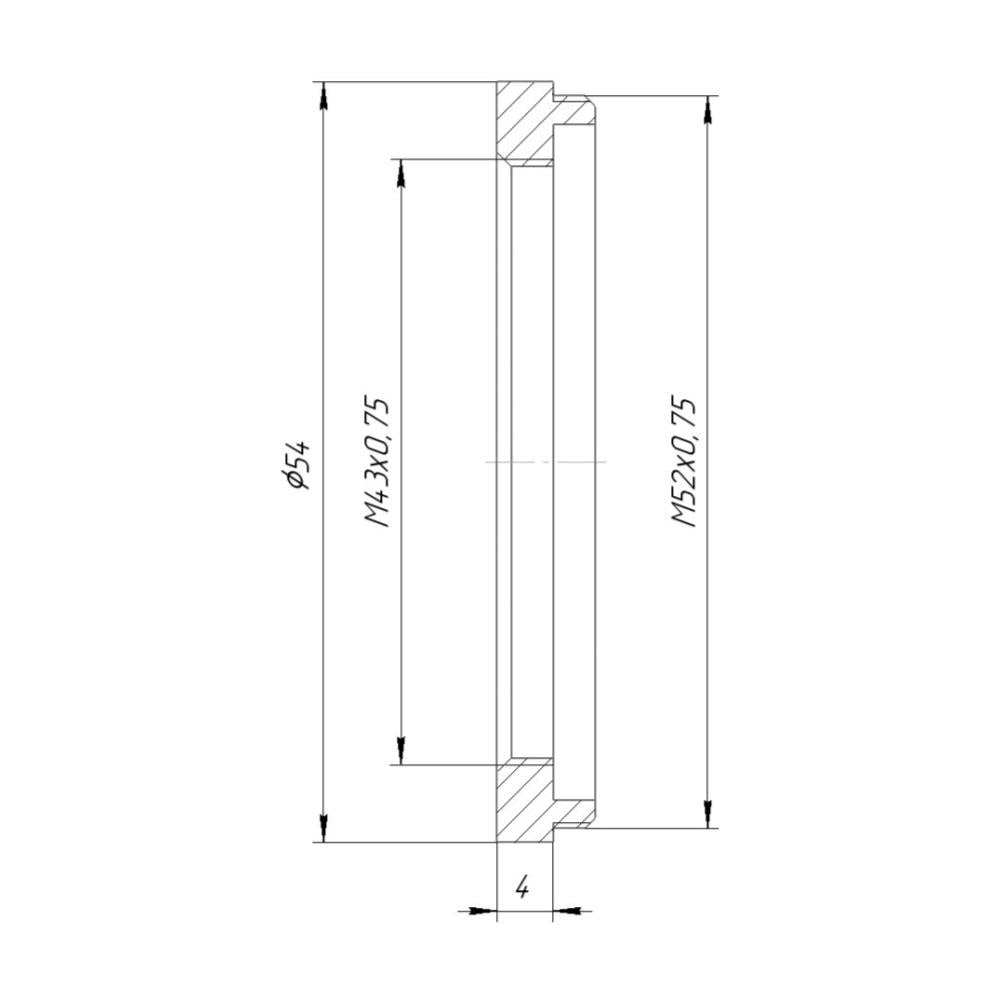 M52x0.75 male to M43x0.75 female thread adapter (52mm to 43mm step-down ring)
