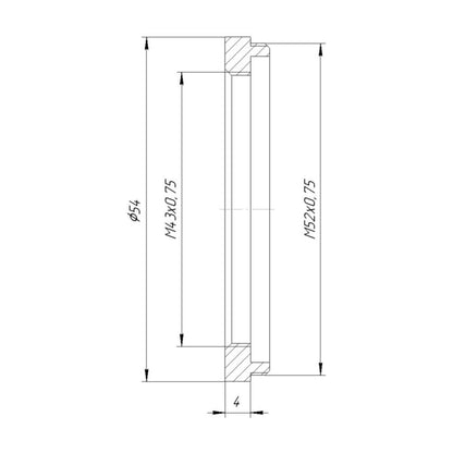 M52x0.75 male to M43x0.75 female thread adapter (52mm to 43mm step-down ring)
