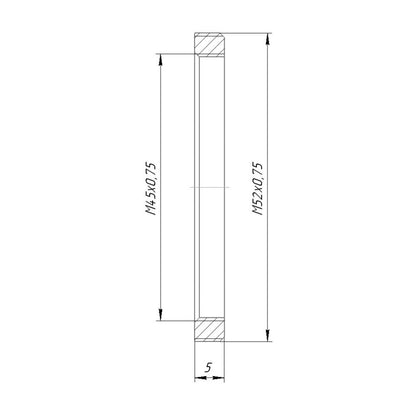 M52x0.75 male to M45x0.75 female thread adapter, flangeless