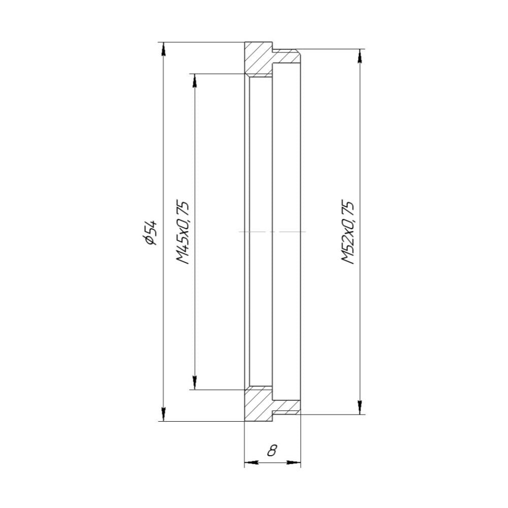 M52x0.75 male to M45x0.75 female thread adapter (52mm to 45mm step-down ring)