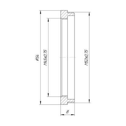 M52x0.75 male to M45x0.75 female thread adapter (52mm to 45mm step-down ring)
