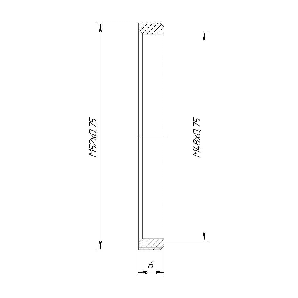 M52x0.75 male to M48x0.75 female adapter (52mm to 48mm step-down ring), 6mm