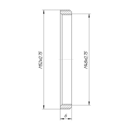 M52x0.75 male to M48x0.75 female adapter (52mm to 48mm step-down ring), 6mm