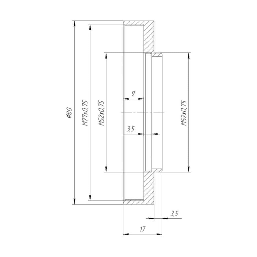 M52x0.75 male to M77x0.75 female thread adapter