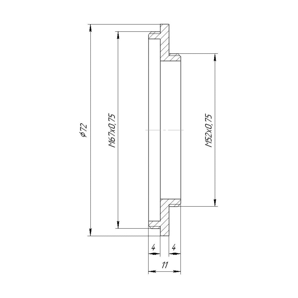 M52x0.75 male to M67x0.75 male thread adapter