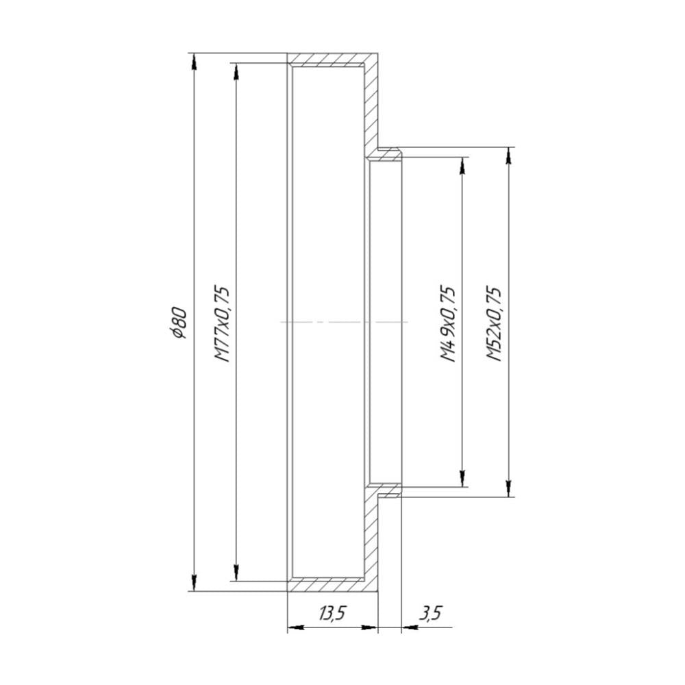 M52x0.75 to M77x0.75 (d=80mm) adapter (step-up ring) for Foton zoom lens
