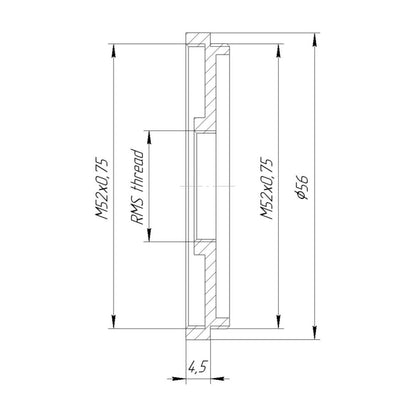 M52x0.75 male to RMS female thread adapter (52mm to RMS step-down ring)