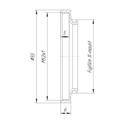 M52x1 female thread to Fujifilm X-mount (FX) adapter for helicoids