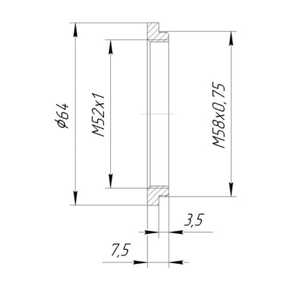 M52x1 female to M58x0.75 male thread adapter for focusing helicoids