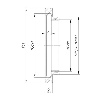 M52x1 female thread to Sony E-mount adapter for focusing helicoids