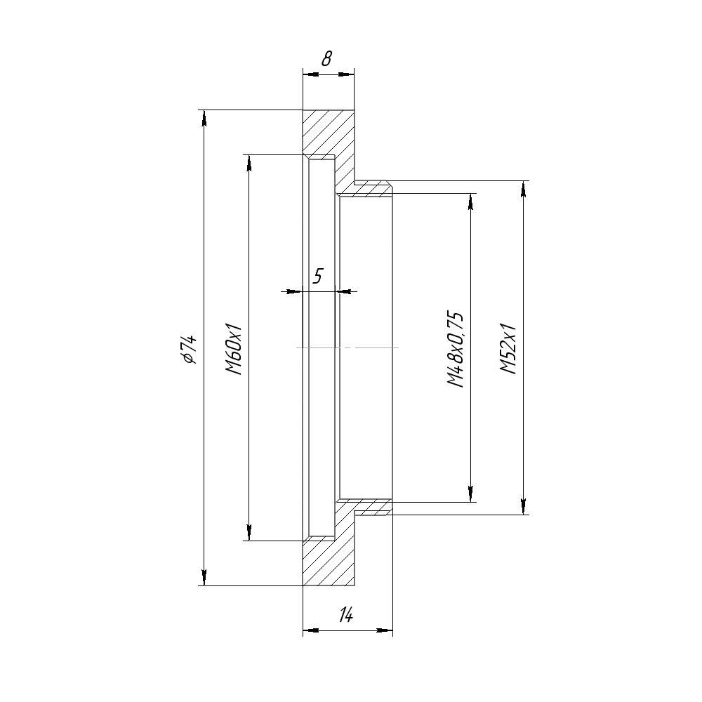 M52x1 male to M60x1 female thread adapter