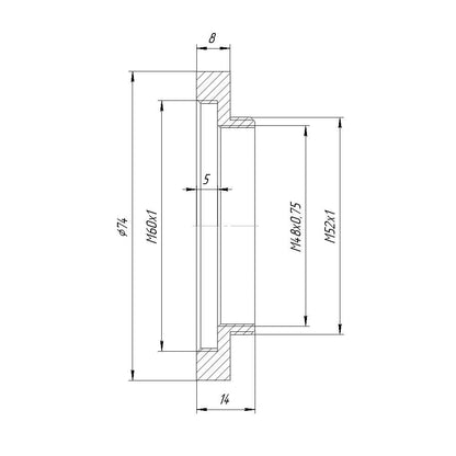 M52x1 male to M60x1 female thread adapter