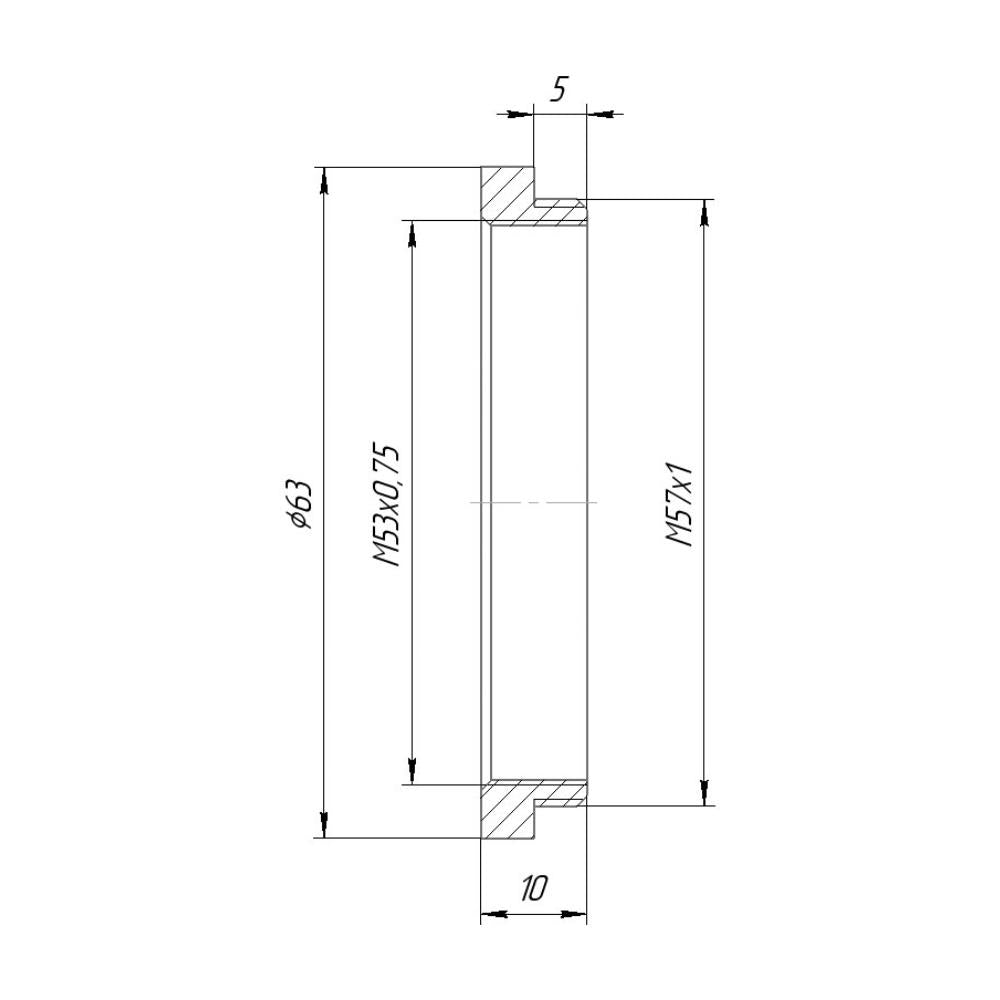 M53x0.75 female to M57x1 male thread adapter