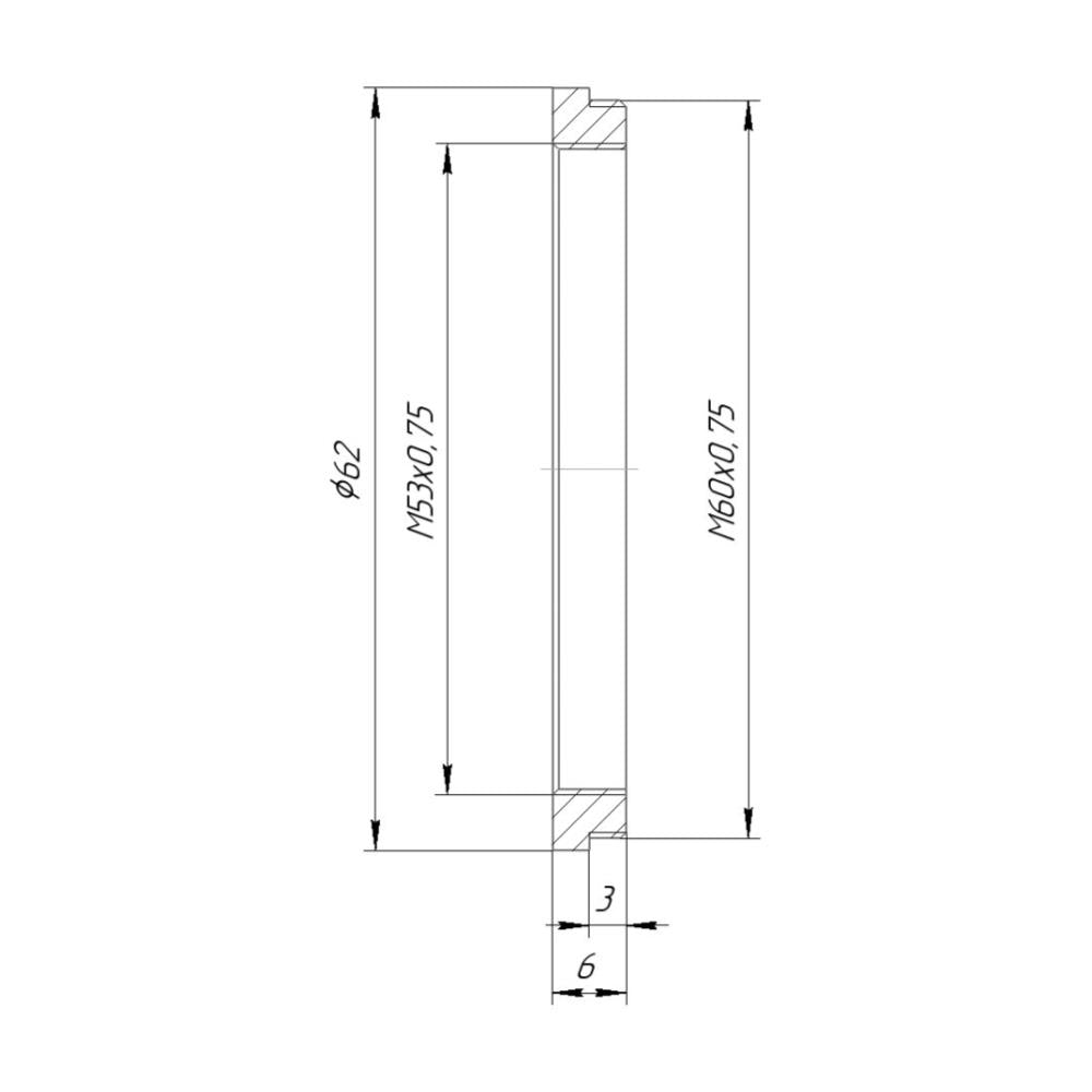 M60x0.75 male to M53x0.75 female thread adapter