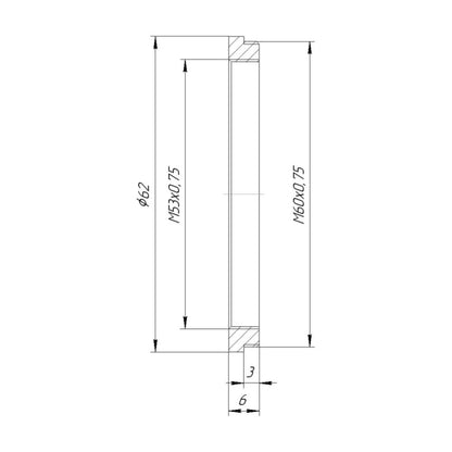 M60x0.75 male to M53x0.75 female thread adapter