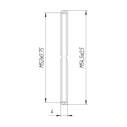 M54.5x0.5 male to M52x0.75 female thread adapter, flangeless