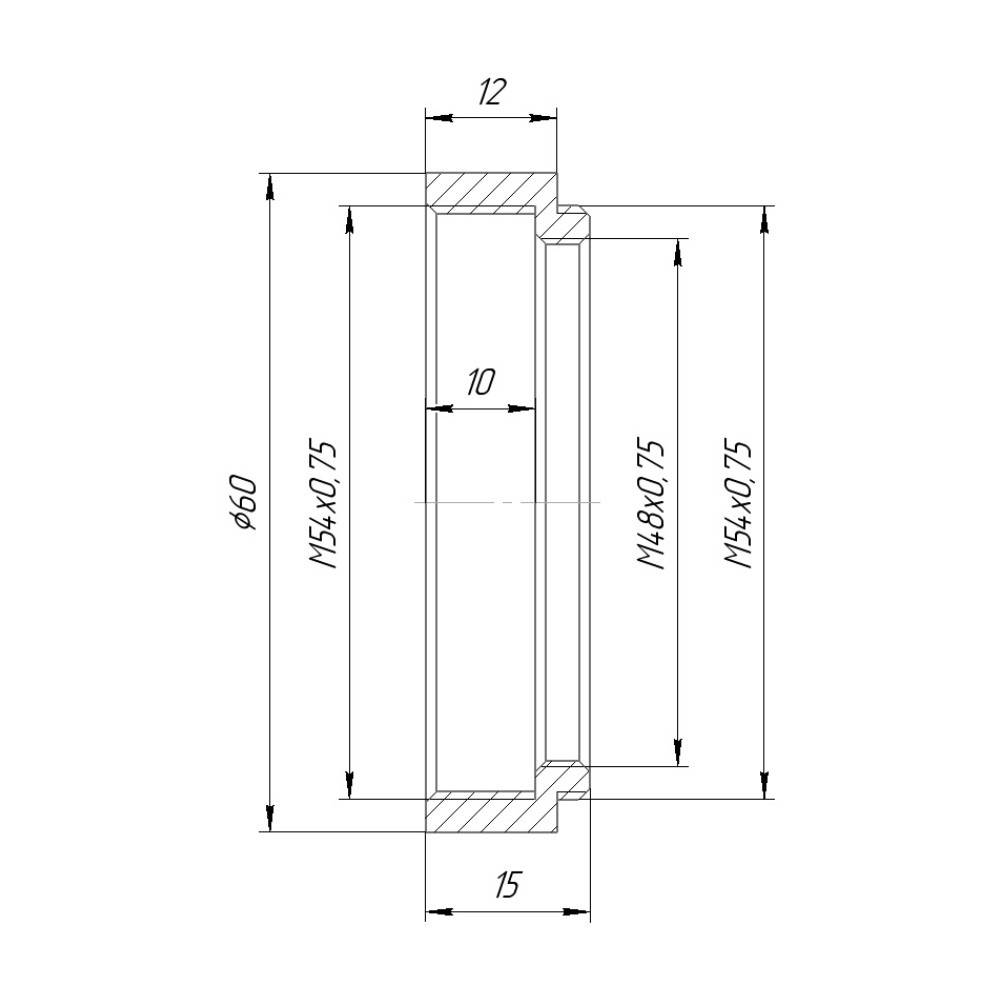 M54x0.75 female to M54x0.75 male thread adapter (12mm long extender)
