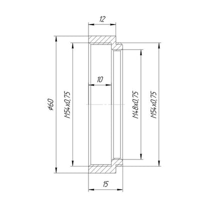 M54x0.75 female to M54x0.75 male thread adapter (12mm long extender)