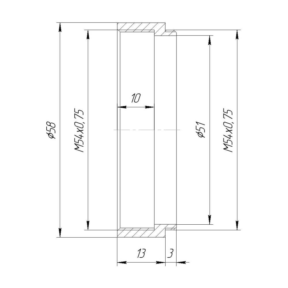 M54x0.75 female to M54x0.75 male thread adapter (13mm long extender)