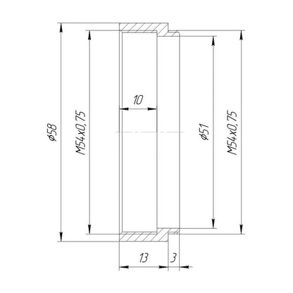 M54x0.75 female to M54x0.75 male thread adapter (13mm long extender)