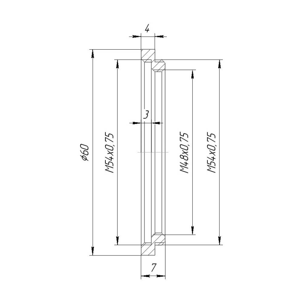 M54x0.75 female to M54x0.75 male thread adapter (4mm long extender)