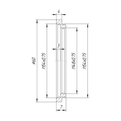 M54x0.75 female to M54x0.75 male thread adapter (4mm long extender)
