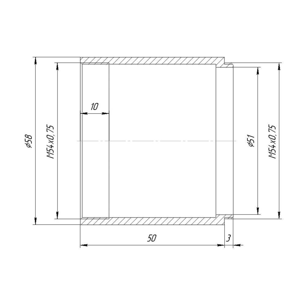 M54x0.75 female to M54x0.75 male thread adapter (50mm long extender)
