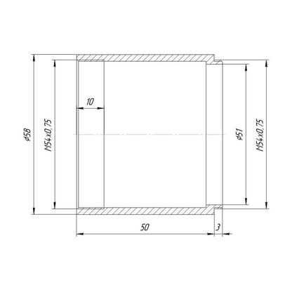 M54x0.75 female to M54x0.75 male thread adapter (50mm long extender)