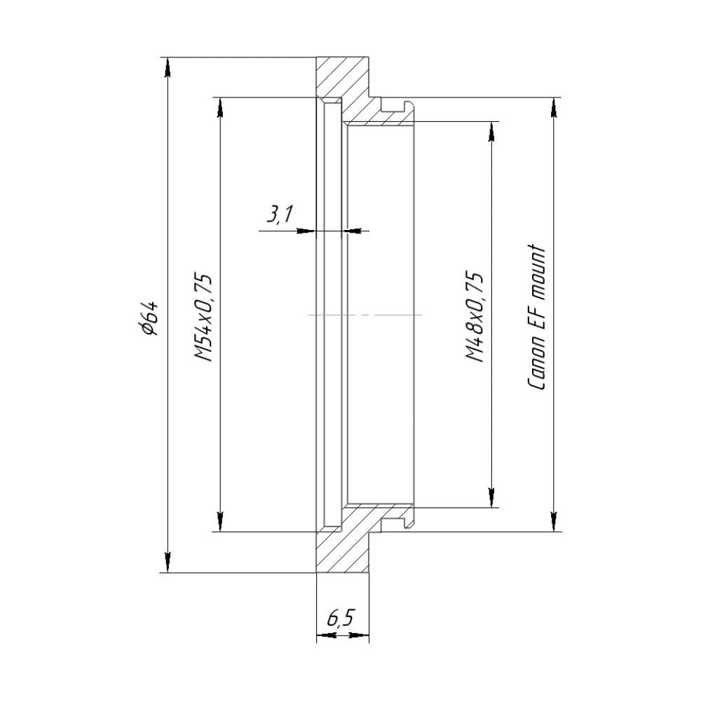 M54x0.75 female thread to Canon EOS (EF) camera mount adapter