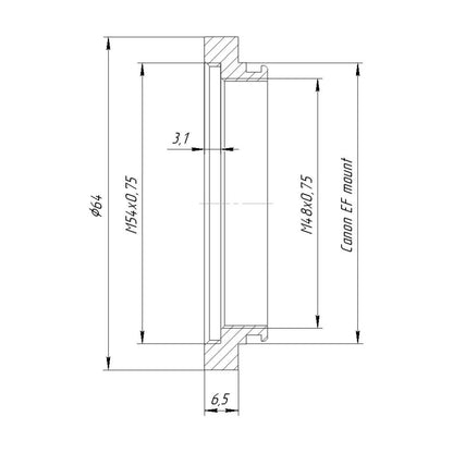 M54x0.75 female thread to Canon EOS (EF) camera mount adapter