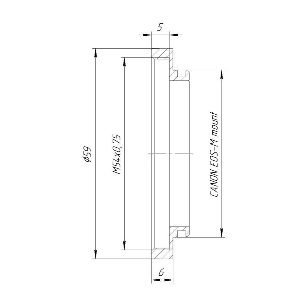 M54x0.75 female thread to Canon EOS-M camera mount adapter