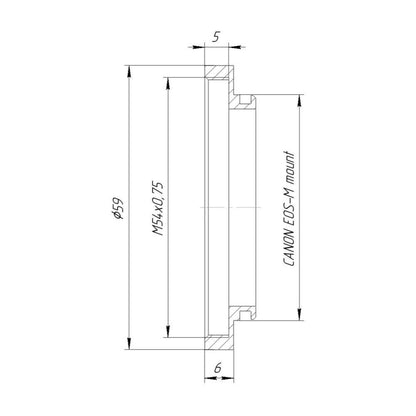 M54x0.75 female thread to Canon EOS-M camera mount adapter