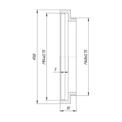 M54x0.75 female to M48x0.75 male thread adapter (48mm to 54mm step-up ring)