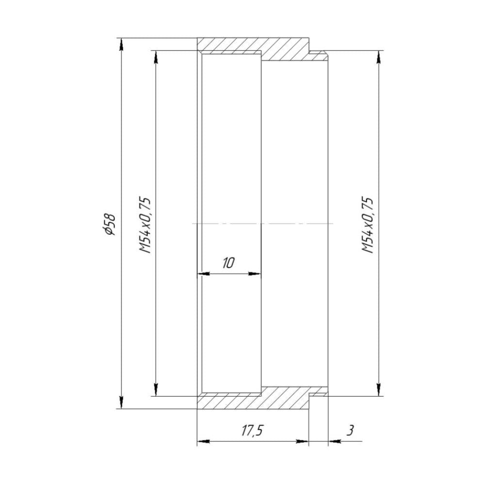 M54x0.75 female to M54x0.75 male thread adapter (17.5mm long extender)