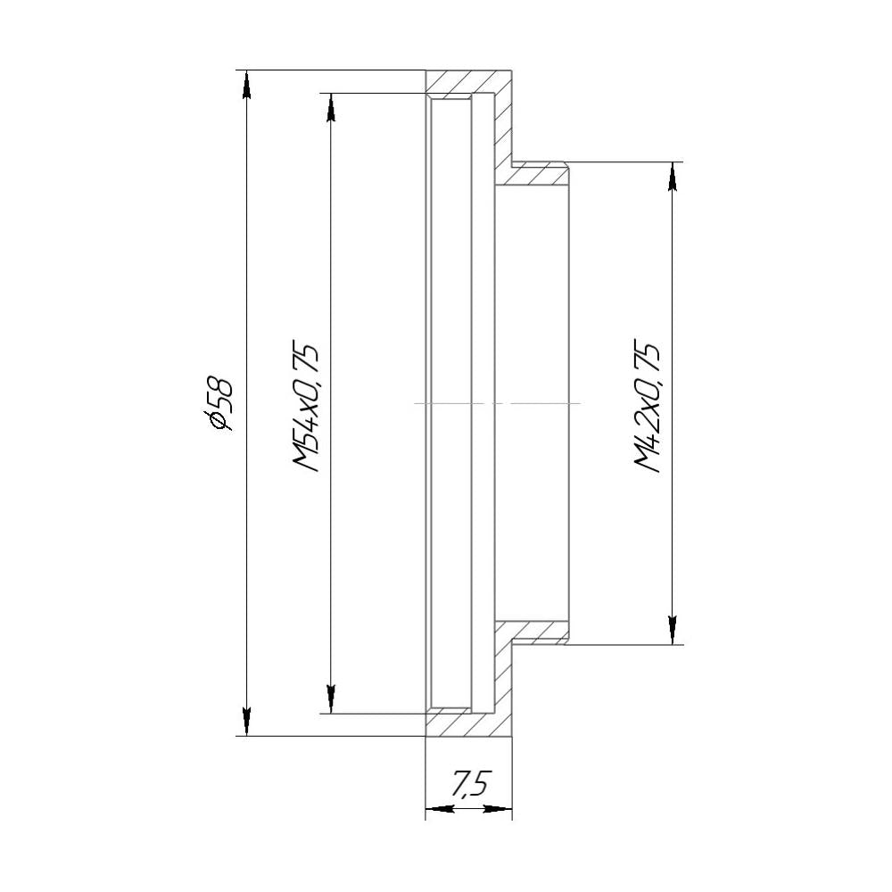 M54x0.75 female to M42x0.75 (T2) male thread adapter