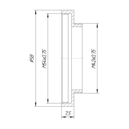 M54x0.75 female to M42x0.75 (T2) male thread adapter