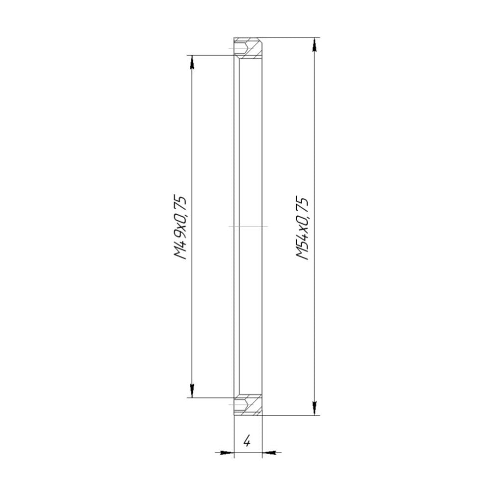 M54x0.75 male to M49x0.75 female thread adapter (54mm to 49mm step-down ring)