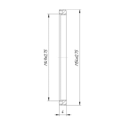 M54x0.75 male to M49x0.75 female thread adapter (54mm to 49mm step-down ring)